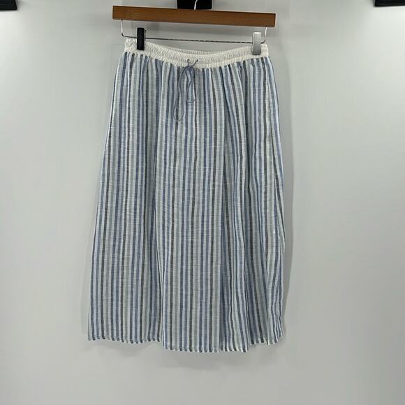 sita murt/ Women's Midi 100% Linen Stripe Skirt - Blue/White - 40 - NWT